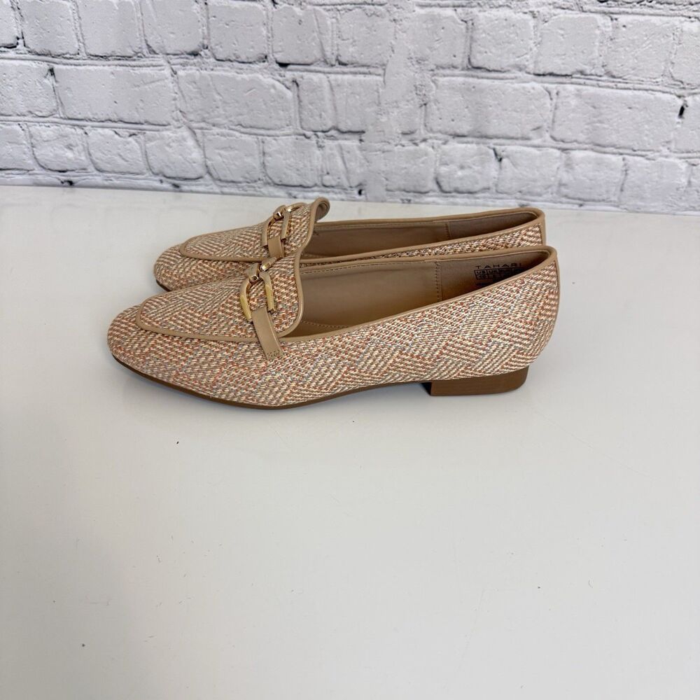 Tahari Woven Loafers Gold Horsebit Slip On Flats Beige Multi Women's Size 10 - Picture 7 of 13